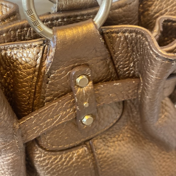 VGUC. Sigrid Olsen Brown/Bronze leather shoulder bag/drawstring bag. - Picture 6 of 16